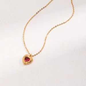 RENSINO 18K Gold Plated 925 Silver Necklace with Love Pendant Pink Zircon Classic Link Necklace for Women