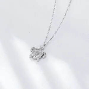 RENSINO 18K Gold Plated 925 Sterling Silver Turtle Pattern Pendant Necklace with Cubic Zirconia Link Chain Christian Religious Symbol