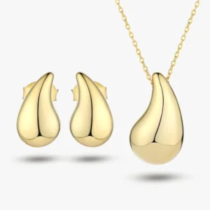 RENSINO 18K Gold Plated 925 Sterling Silver Water Drop Necklace & Earrings Set for Women Trendy Engagement Party Gift Jewelry
