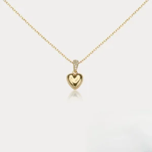 RENSINO 18K Gold Plated 925 Sterling Silver Zirconia Round Circle Charm Love Heart Pendant Necklace for Women