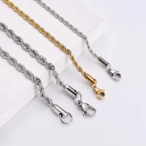 RENSINO 18K Gold Plated Cadenas Acero Inoxidable Geometric Shape Stainless Steel Necklace Rope Chain