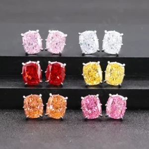 RENSINO 18K Gold Plated High Carbon Diamond CZ Silver 925 Oval Stud Earrings Classic Vintage Style Women’s Anniversary