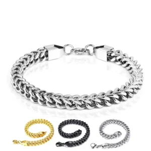 RENSINO 18K Gold Plated Saint Stainless Steel Franco Link Chain Bracelet & Necklace – 3mm – 6mm Men’s Fashion Jewelry