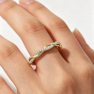 RENSINO 18K Gold Plated Stackable Ring Set Copper Twisted Infinity Band CZ Eternity Wedding Rings for Women Tarnish Free Factory