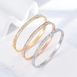 RENSINO 18K Gold Plated Stainless Steel Bracelet Wedding Bangle for Men Women’s Jewelry for Zircon Gifts