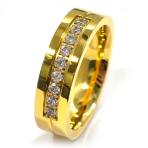 RENSINO 18K Gold Plated Stainless Steel Engagement Wedding Ring ZIRCON Claw Setting Classic Punk Cluster Style for Women Unisex