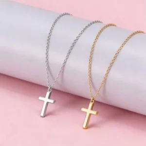 RENSINO 18K Gold Plated Stainless Steel Minimalist Religious Cross Pendant Women Necklace