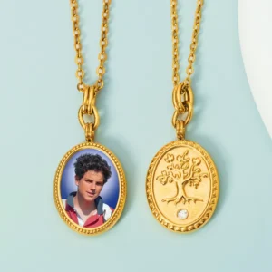 RENSINO 18K Gold Plated Stainless Steel St. Carlo Acutis Tree Life Pendant Custom Catholic Art Medal Millennial Saint Digital