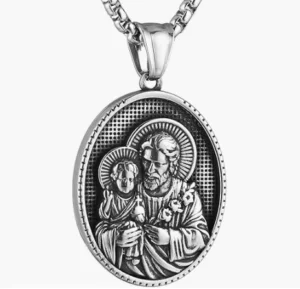 RENSINO 18K Gold Plated Stainless Steel Virgin Mary Round Coin Pendant Necklace Christian Religious Fashion Jewelry Jesus Theme