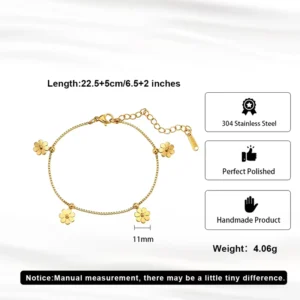 RENSINO 18K Gold Plated Stainless Steel Zircon Flower Anklet Trendy Gift Foot Chain Fashion Jewelry Women