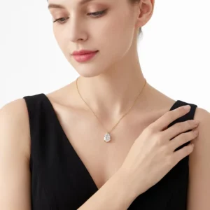 RENSINO 18K Gold Plated Teardrop Moissanite Collarbone Chain 925 Silver Necklace Fine Women Gem Pendant Necklaces