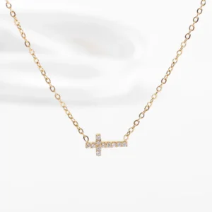 RENSINO 18K Gold Plated Women’s Religious Stainless Steel Cross Necklace Elegant Pendant with Link Chain Trendy Christian Faith Jewelry