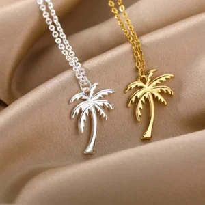 RENSINO 18K Gold Plating Stainless Steel Small Conch Starfish Pearl Coconut Palm Tree Shell Necklace for Women