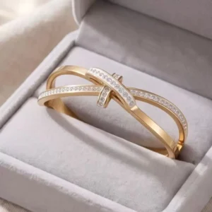 RENSINO 18K Gold plated Stainless Steel Women’s Butterfly Design Trendy Channel Set Bracelet Diamond Cubic Zirconia