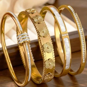 RENSINO 18K PVD Gold Plated Designer Bracelet High Quality Tarnish Free 316L Stainless Steel Flower Bangle for Men and Women