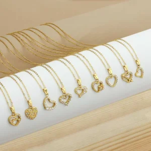RENSINO 18K PVD Gold Stainless Steel Heart Pendant Necklaces for Women Cubic Zirconia Charm Chain Jewelry Waterproof & Hypoallergenic