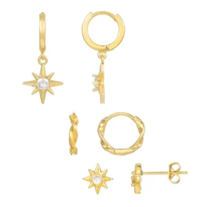 RENSINO 18K Real Gold Plated Star Hoop Earrings Set Cubic Zirconia Star Stud Earrings Dainty Cartilage Piercing Jewelry for Women