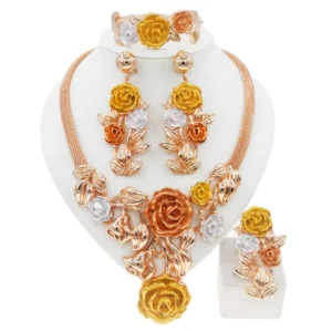 RENSINO 18K Rose Gold Jewelry Set Beautiful Round Pendants Necklace Set Luxury Wedding Day Dinner Jewelry Set