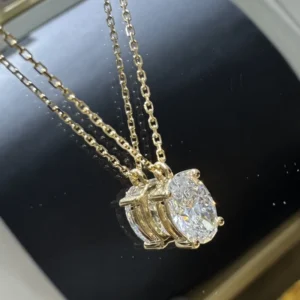RENSINO 18K Yellow Gold Diamond Necklace for Women IGI Certified Lab Grown Oval Cut