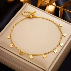 RENSINO 18k Gold Anklets Non Tarnish Stainless Steel Butterfly Anklet