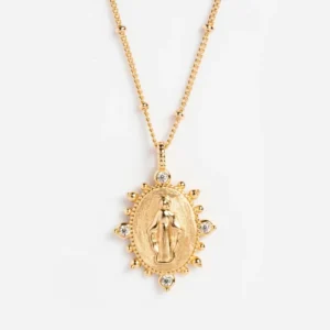 RENSINO 18k Gold Cubic Zirconia Lady Lourdes Pendant Necklace 925 Sterling Silver Necklace Custom Anti Tarnish Necklaces for Women