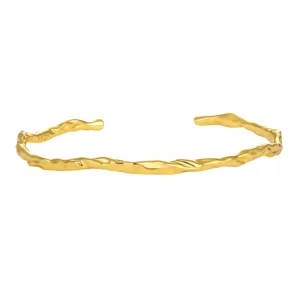 RENSINO 18k Gold Hammered Finish Chff Bracelet Irregular Design 925 Sterling Silver Fashion Bracelets Bangles Women Custom Fine Jewelry