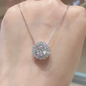 RENSINO 18k Gold Lab Grown Diamond Silver Necklace 0.5CTW DEF VVS Round Brilliant Cut