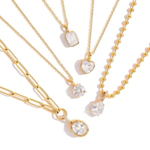 RENSINO 18k Gold Plated Anti Tarnish Jewelry Chain Link Hypoallergenic Heart Shape Diamond Cutting Zircon Pendant Necklace