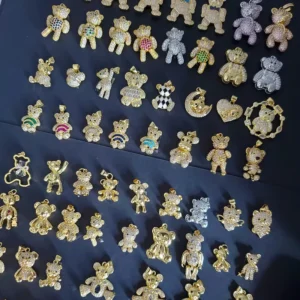 RENSINO 18k Gold Plated Brass Teesy Bear Pendant Cz Diamond Teddy Bear Charm for Jewelry Making