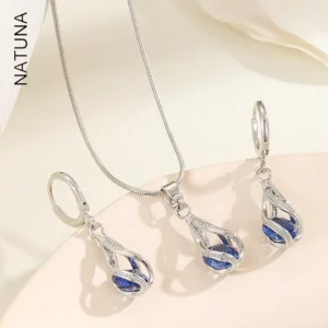 RENSINO 18k Gold Plated Silver Zircon Pendant Earrings Necklace Jewelry Set