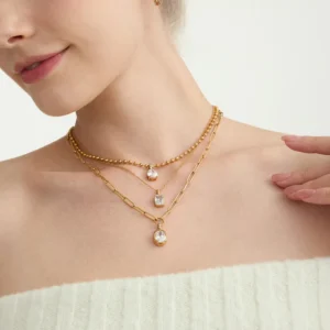 RENSINO 18k Stainless Steel Zirconia Pendant Necklace Luxurious And High end Style Collar Chain Non fading Jewelry
