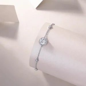 RENSINO 1CT Center Stone Halo Bracelet 925 Sterling Silver Adjustable Chain Bridal Statement Jewelry