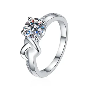 RENSINO 1CT Trendy Four Claw S925 Sterling Silver Platinum Plated Engagement Wedding Ring VVs1 Moissanite