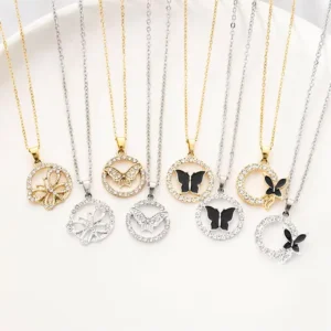 RENSINO 1KG Fashion Necklaces 120-180pcs Stainless Steel Pendant butterfly Heart Cross Clover Jewelry