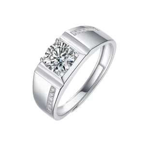 RENSINO 1ct Moissanite 925 Silver Ring for Men VVS Moissanite Fashion Rings Resizable King Design Men Ring