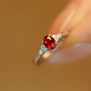 RENSINO 1ct Ruby 18k Gold Plated Lab Grown Oval Cut Luxury Sterling Silver Gemstone Statement Rings