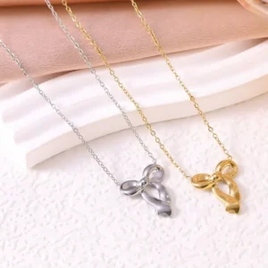 RENSINO 1pc Stainless Steel Bowknot Pendant Necklace Exquisite Jewelry for Women Elegant Gift Choice