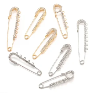 RENSINO 1pcs Alloy Rhinestone Brooch Pins Gold Silver Color Safety Fixed Brooches For Garment Decoration Jewelry Making V1033