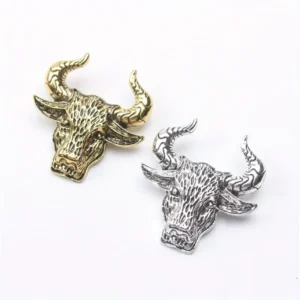 RENSINO 1pcs Bull Head Ancient Gold Silver Alloy Animal Brooch Pins Buckle Badge Corsage Accessories Gift