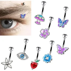 RENSINO 1pcs Curved bar Eyebrow Ring butterfly Flower Cute Stainless Steel Piercing Jewelry CZ Zircon 16G 1.2mm Fashion Body Jewelry