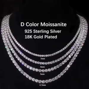 RENSINO 2/3/4/5/6.5mm VVS Moissanite Diamond Tennis Chain Necklace Hip Hop Iced Jewelry Moissanite Chain Bracelet