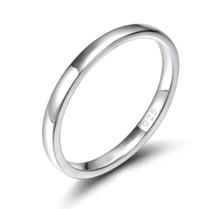 RENSINO 2 4 6mm Rhodium Plated 925 Sterling Silver High Polish Plain Dome Wedding Band for Women Men Anniversary Party