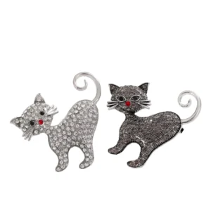RENSINO 2 Color Enamel Pet Animal Brooch Lovely Rhinestone Cat Pins for Women Men Children for Parties Weddings Alloy Gift