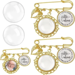 RENSINO 2 Set Wedding Bouquet Photo Charms Angel Wing DIY Memorial Pins with Natural Stone & Alloy Bridal Decoration Gold