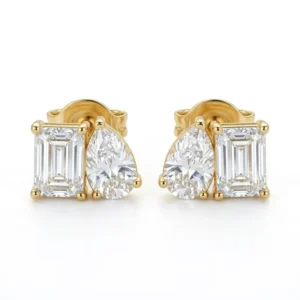 RENSINO 2 Stone Design Modern Classic Zircon Engagement Anniversary Party Rectangle Pear Shape 925 Silver Stud Earrings