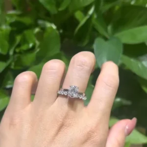 RENSINO 2.0ct Moissanite Engagement Ring Set 925 Silver Oval Cut Stackable Wedding Band Set for Women