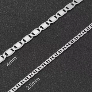 RENSINO 2.5mm 4mm Diamond Cut Flat Necklace 925 Sterling Silver Hip Hop Style Men’s and Women’s Necklace