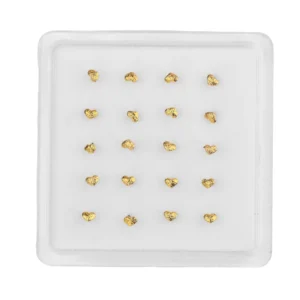 RENSINO 20 Pcs Box Frosted Hearts Nose Studs Ball End Pin Gold Silver Thin Nose Bone Nostril Fashion Nose Piercing Jewelry
