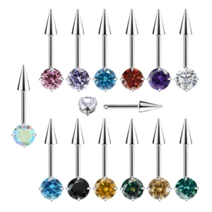 RENSINO 20205 New Style ASTM F-136 5A Zircon Side Threaded Internal Thread Pointed Cone Ear Stud Body Piercing Jewelry