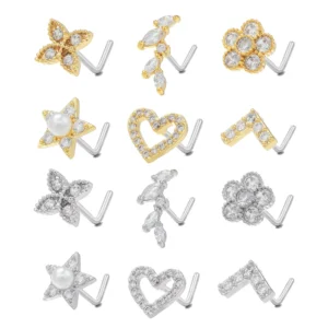 RENSINO 20G Fine Screw L Zircon Nose Nail Piercing Nose Unique Jewelry Popular Foreign Beautiful Diamonds Nose Studs